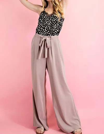 Shop Eesome Ee:some Wide Leg Pants With Self Tie Belt In Taupe In Beige