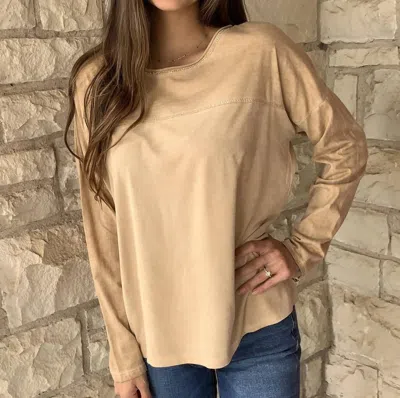 Shop Tempo Paris Long Sleeve Round Neck Tunic In Camel In Beige