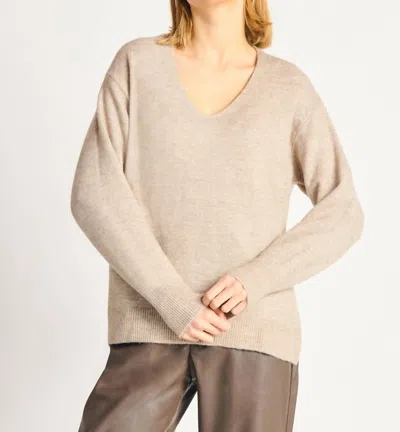 Shop Dex Melody Slit Hem Sweater In Taupe Melange In Beige