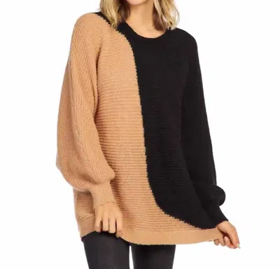 Shop Mudpie Maple Oversized Sweater In Black/tan