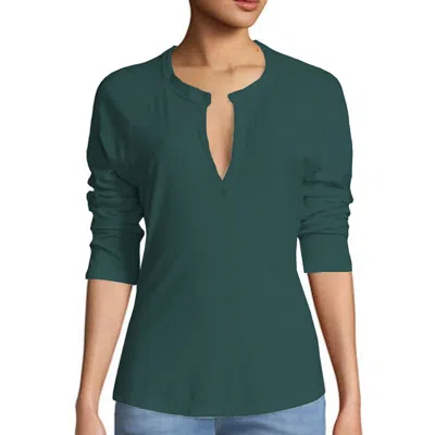 Shop James Perse Women Split Neck Raglan Sleeve T-shirt In Turquoise In Green