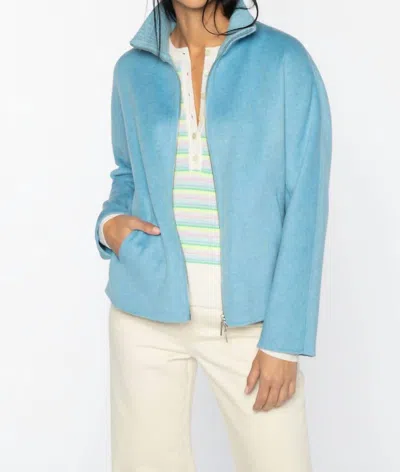 Shop Kinross Knit Detail Short Zip Mock Coat In Mirage In Blue