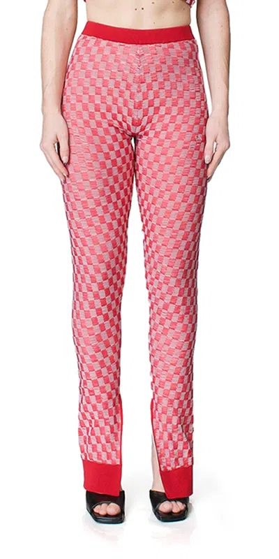 Shop Maison Margiela Jacquard Check Pants In Red/white In Pink