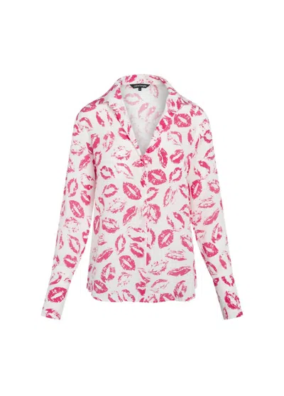 Shop Catherine Gee Daria Blouse In Hot Pink Lips In White