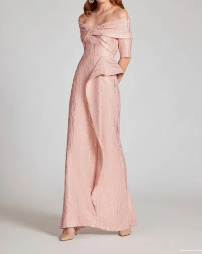 Shop Teri Jon Metallic Jacquard Twist Gown In Rose Gold In Pink