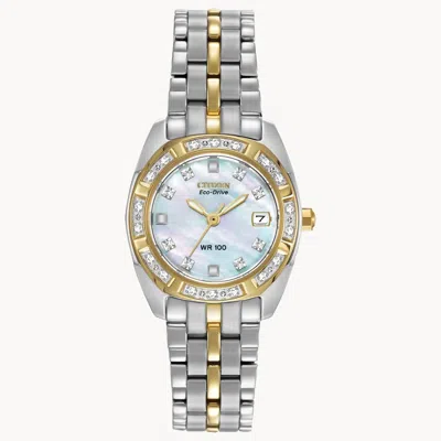 Shop Citizen Women's Eco-drive Watch With Diamond Accents And Date In Silver In Gold