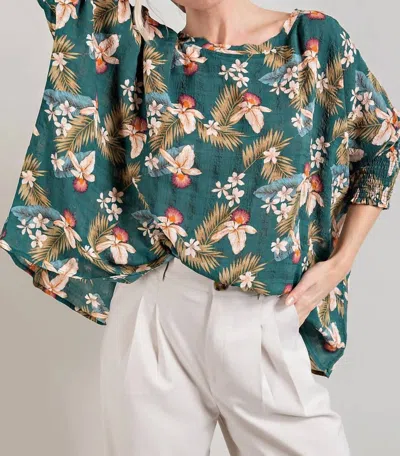 Shop Eesome Tropical Print Blouse In Sage In Green