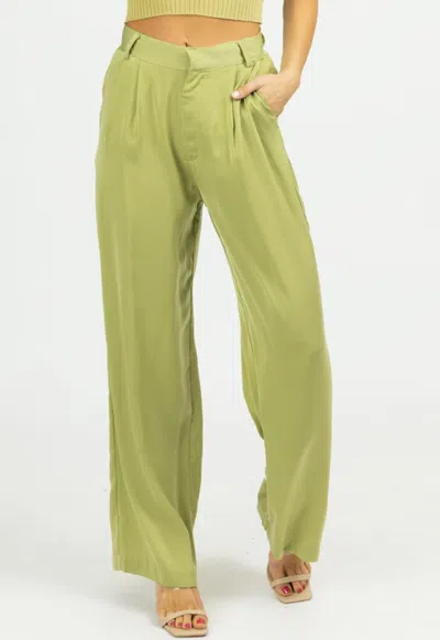 Shop Emory Park Satin High Waisted Wide Leg Trousers In Celery In Yellow