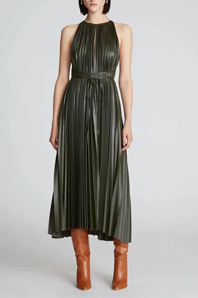 Shop Halston Heritage Noah Dress In Pleated Leather In Forrest In Green