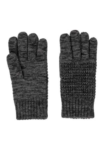 Shop Bickley + Mitchell Waffle Knit Gloves W/ Fleece Lining In Black Twist In Grey