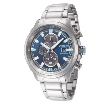 Shop Citizen Men's 43mm Blue Solar Watch In Silver
