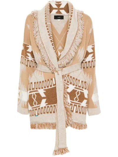 Shop Alanui Icon Cardigan With Linen Clothing In Nude & Neutrals