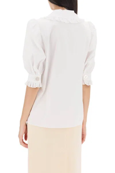 Shop Alessandra Rich Short-sleeved Shirt With Embroidered Collar In White