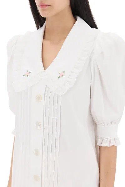 Shop Alessandra Rich Short-sleeved Shirt With Embroidered Collar In White