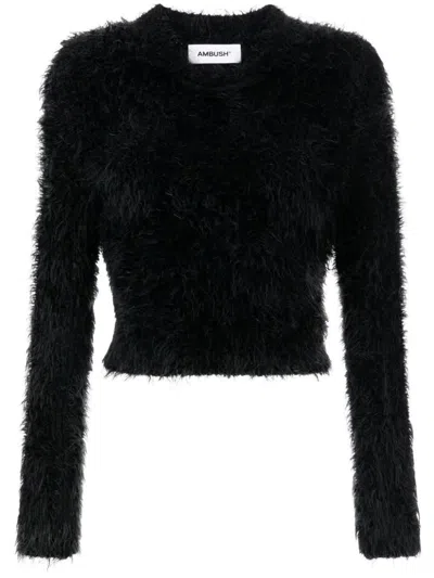 Shop Ambush Fur Cropped Turtleneck Clothing In Black