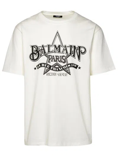 Shop Balmain ' Star' White Cotton T-shirt