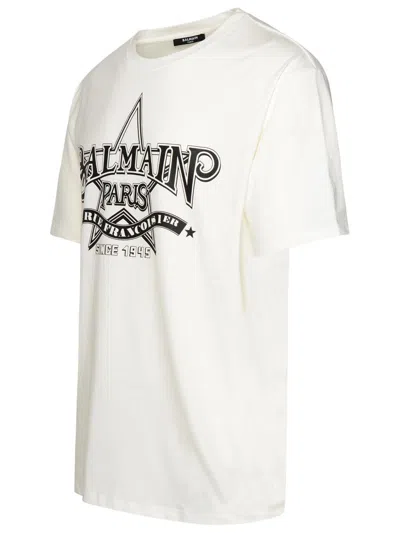 Shop Balmain ' Star' White Cotton T-shirt