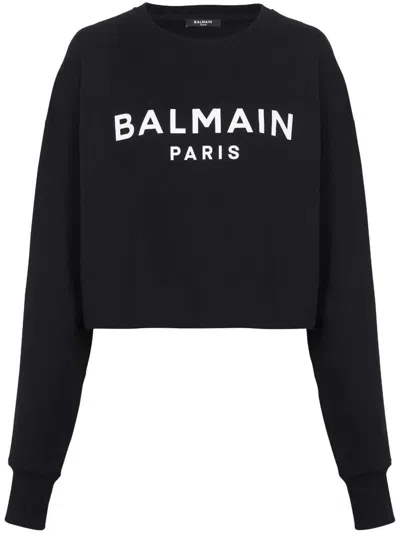 Shop Balmain Cropped Sweatshirt Clothing In Black