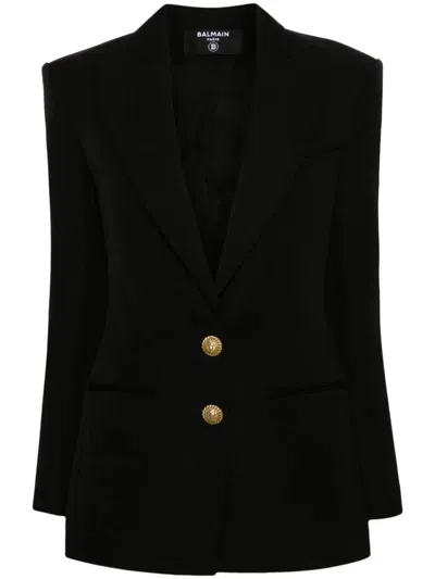 Shop Balmain Fitted Waist Blazer 2 Buttons Clothing In Black