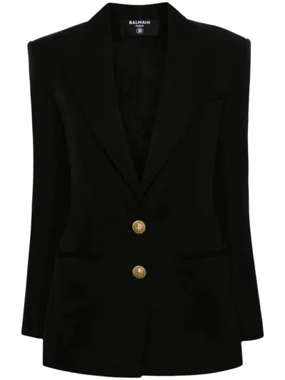Balmain Logo Button Double-breasted Blazer In Black