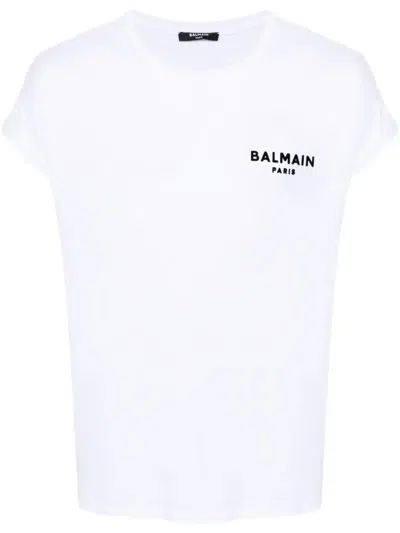 Shop Balmain Flocked T-shirt Clothing In White