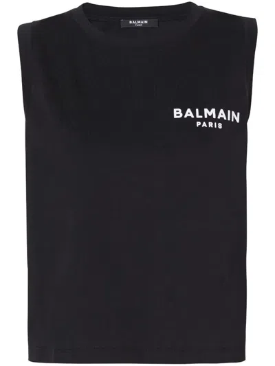 Shop Balmain Flocked Tank Top Clothing In Black