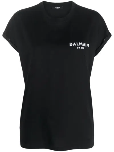 Shop Balmain Flocked T-shirt Clothing In Black