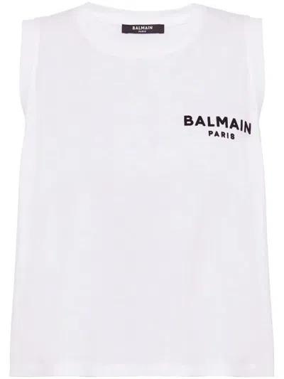 Shop Balmain Flocked Tank Top Clothing In White