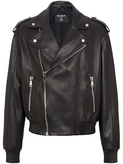 Shop Balmain Leather Bomber Jacket Clothing In Black