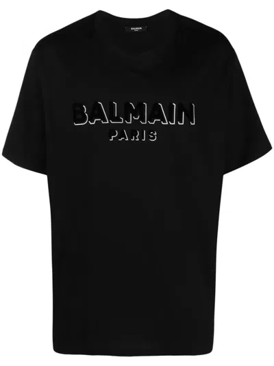 Shop Balmain Metallic Flocked T-shirt Clothing In Black