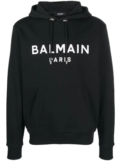 Shop Balmain Printed Hoodie Clothing In Black