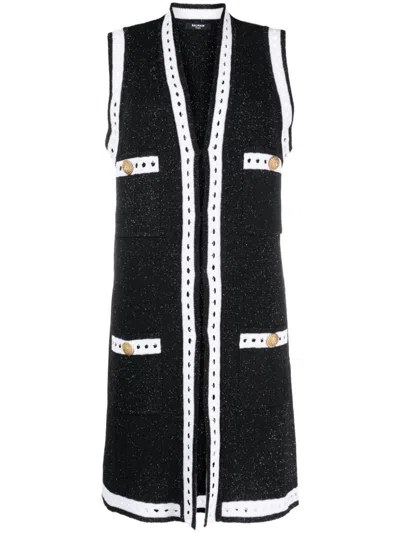 Shop Balmain Sl Lace Knit Long Cardigan Clothing In Black