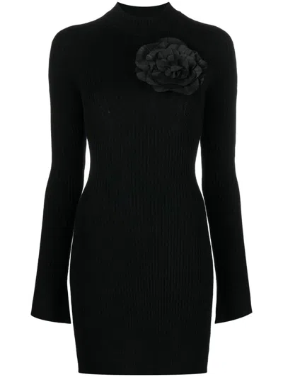 Blumarine Short Dress With Flower Decor In Black