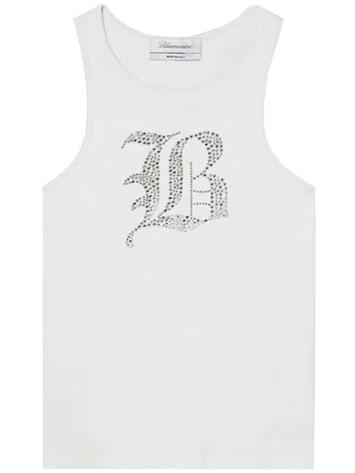 Shop Blumarine Ribbed Tank Top With Logo Clothing In White
