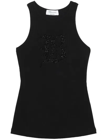 Shop Blumarine Ribbed Tank Top With Logo Clothing In Black
