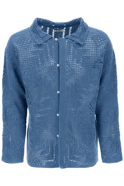 Shop Bode Overdyed Crochet Shirt In Blue