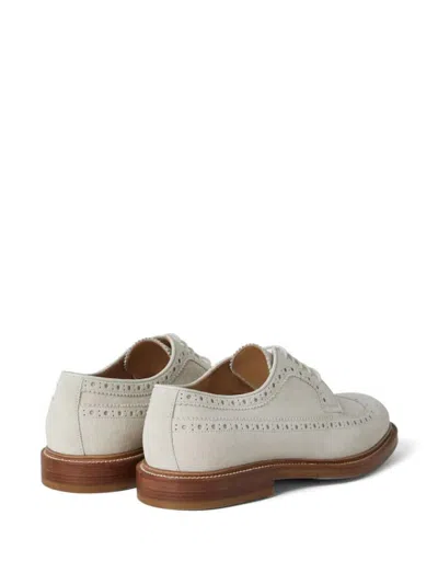 Brunello Cucinelli Perforated-embellished Suede Derby Shoes In White