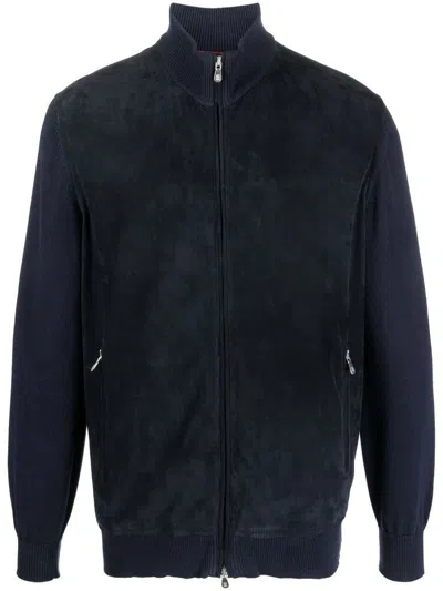 Shop Brunello Cucinelli Leather Jacket Clothing In Blue