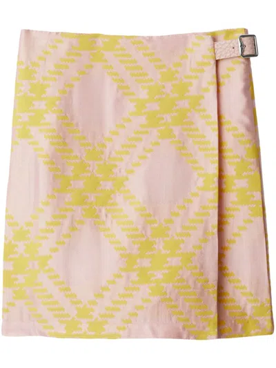 Shop Burberry In Check Linen Clothing In Pink & Purple