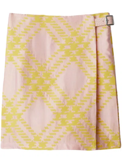 Burberry Checked A-line Mini Skirt In Pink & Purple