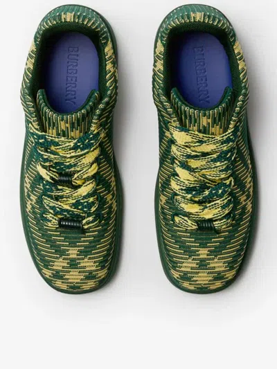 Shop Burberry Knitted Sneakers Shoes In Green