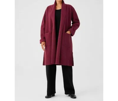Shop Eileen Fisher Lightweight Boiled Wool High Collar Coat In Red Cedar
