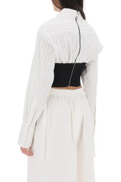 Shop Dion Lee Cropped Shirt With Underbust Corset In Multicolor