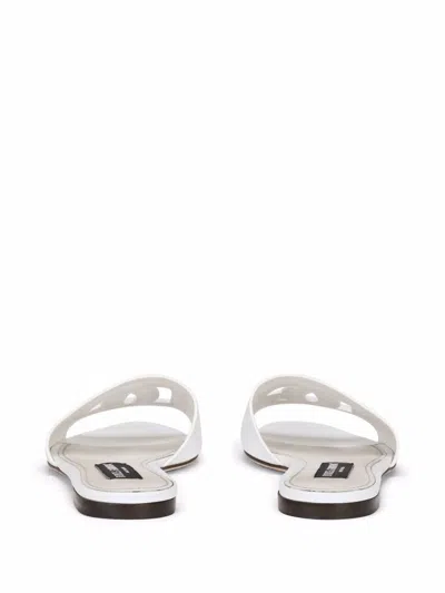 Shop Dolce & Gabbana Dg Logo Leather Slides In White