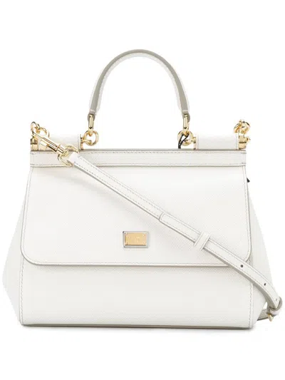 Shop Dolce & Gabbana Sicily Medium Leather Handbag In White