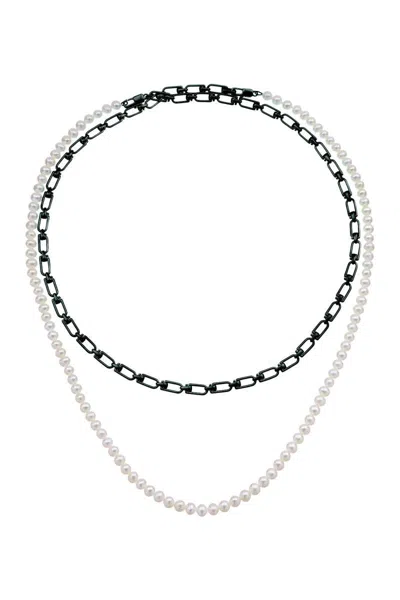 Shop Eéra Eera 'reine' Double Necklace With Pearls In Multicolor