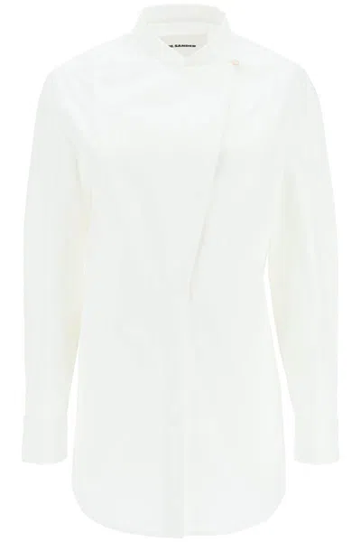 Shop Jil Sander Long-sleeved Shirt With Plastron In White