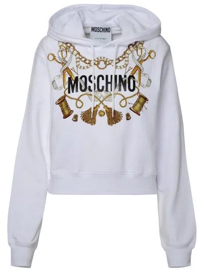 Shop Moschino White Cotton Sweatshirt