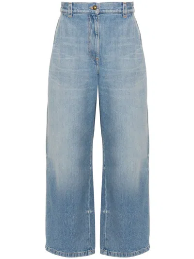 Shop Palm Angels Wide Leg Denim Jeans In Clear Blue