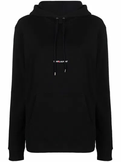 Shop Saint Laurent Logo Cotton Hoodie In Black
